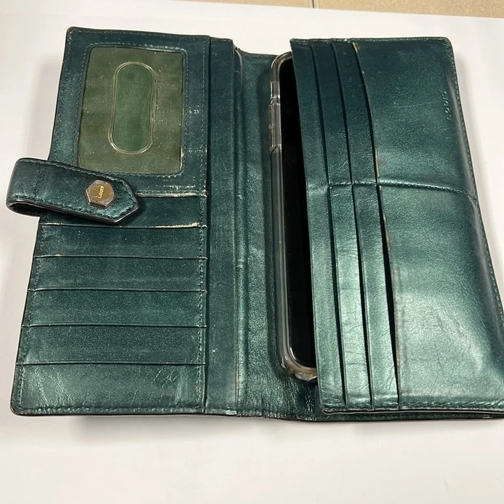 Lodis Green Metallic Leather Snap Clutch Wallet